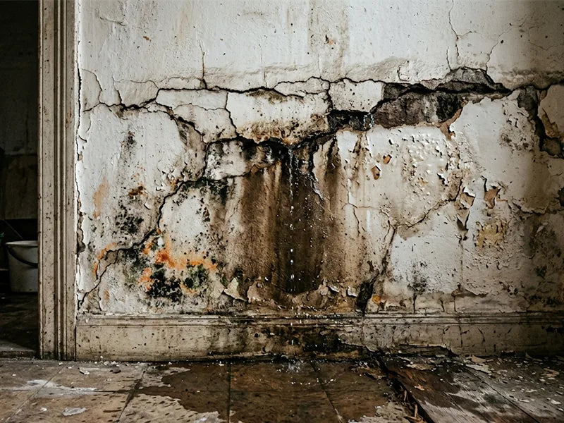 Illustration of damp and damaged plaster