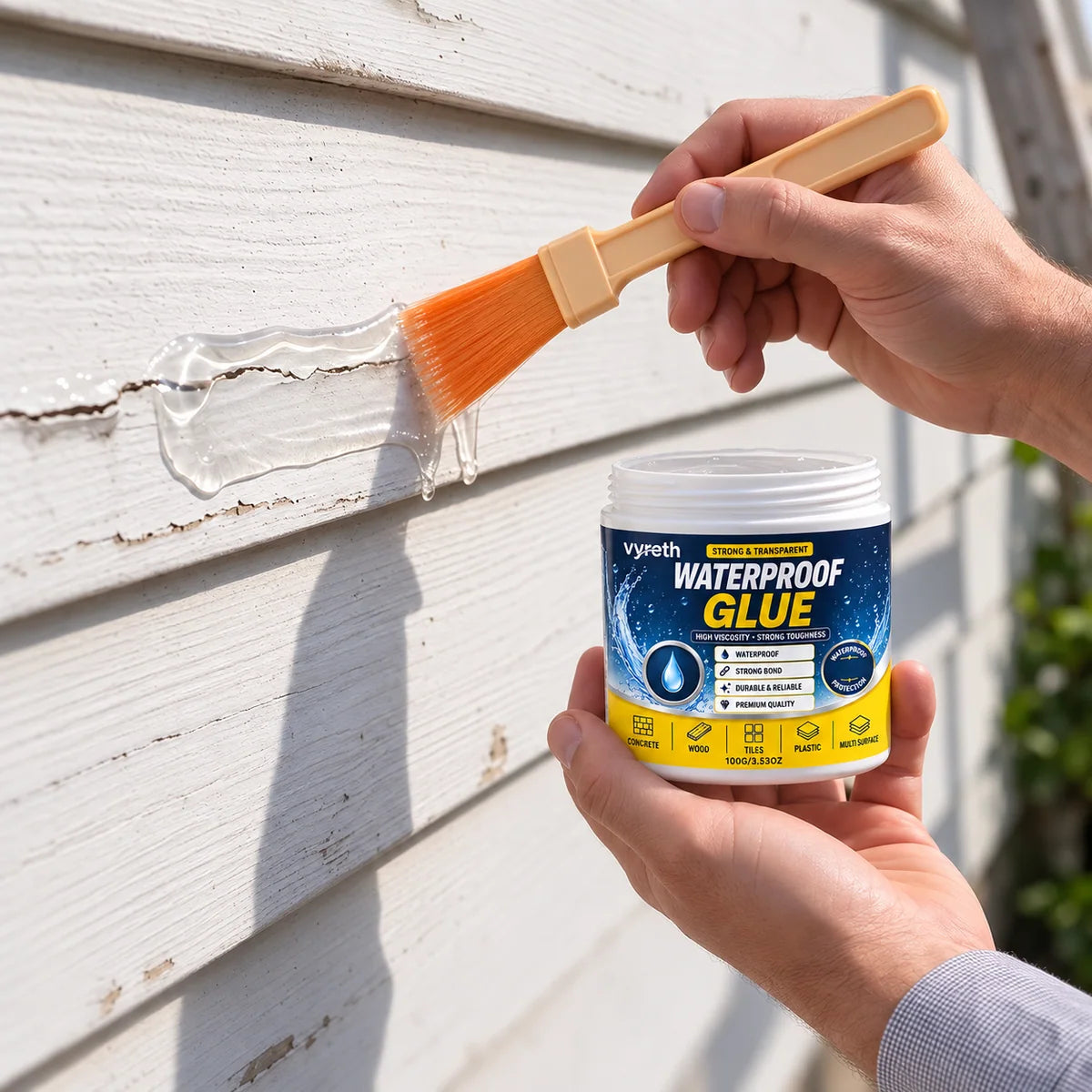 Brushing ClearCoat clear sealant onto wood with the included brush (illustrative)